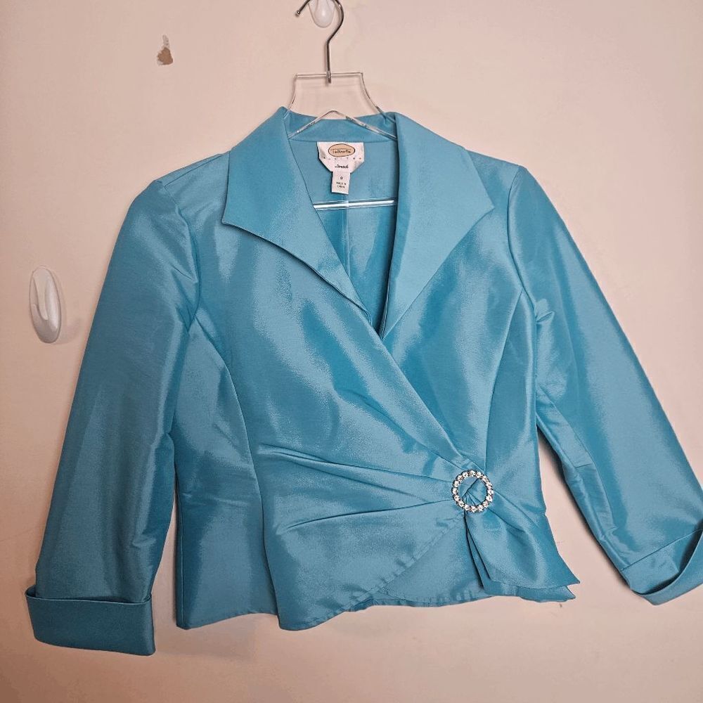 Talbots Evening Stretch Wrap Rhinestone O-ring Embellished Buckle Jacket Top Wom
